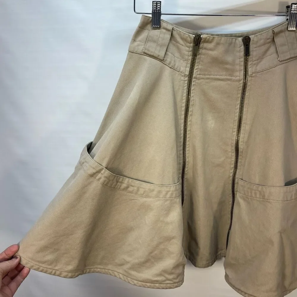 (NUDE) Beige Layered Flared High Rise Ruffle Denim Skirt Size 28